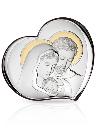 Święta Rodzina serduszko Obrazek srebrny ze złoceniami z grawerem Valenti 81252
