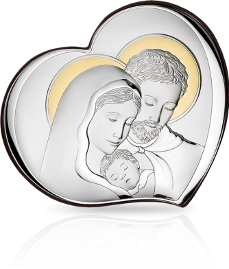 Święta Rodzina serduszko: obrazek srebrny ze złoceniami - Valenti