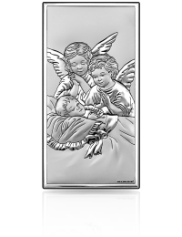 Aniołki nad śpiącym dzieckiem Obrazek srebrny z grawerem Beltrami 6468