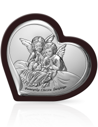 Aniołki w sercu z ramką Srebrny obrazek z grawerem Beltrami 6451