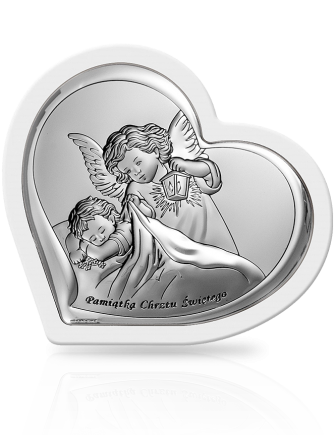 Aniołek w sercu w ramce Srebrny prezent na Chrzest z grawerem Beltrami 6449
