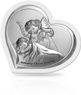 Aniołek w sercu w ramce: srebrny prezent na Chrzest - Beltrami