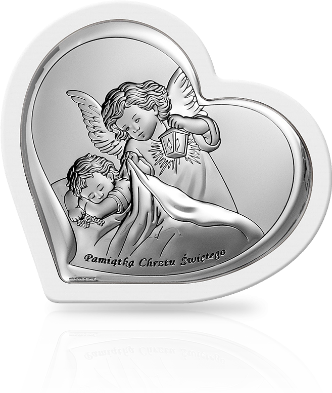 Aniołek w sercu w ramce: srebrny prezent na Chrzest - Beltrami