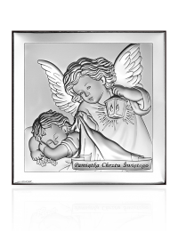 Anioł Stróż z latarenką Obrazek srebrny na Chrzciny z grawerem Beltrami 6430