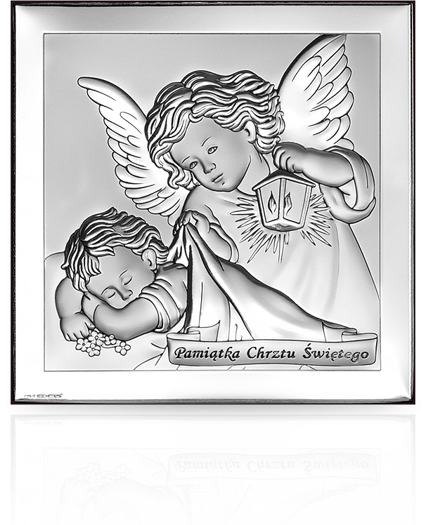 Anioł Stróż z latarenką: obrazek srebrny na Chrzciny - Beltrami