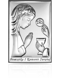 Pamiątka dla dziewczynki Obrazek srebrny na Komunię z grawerem Beltrami 6491