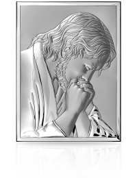 Jezus frasobliwy Obrazek srebrny na Komunię z grawerem Beltrami 6522