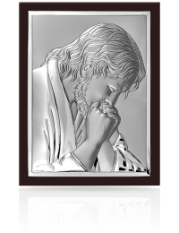 Jezus frasobliwy w ramce Obrazek srebrny na Chrzest z grawerem Beltrami 6522