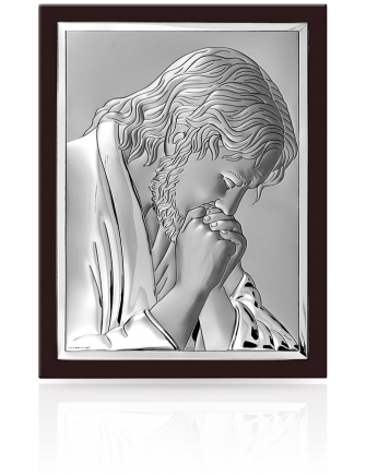 Jezus frasobliwy w ramce Obrazek srebrny z grawerem Beltrami 6522