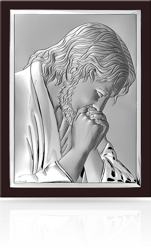 Jezus frasobliwy w ramce: obrazek srebrny - Beltrami