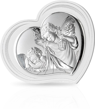 Anioł w ramce ze zdobieniem: obrazek srebrny w sercu - Valenti