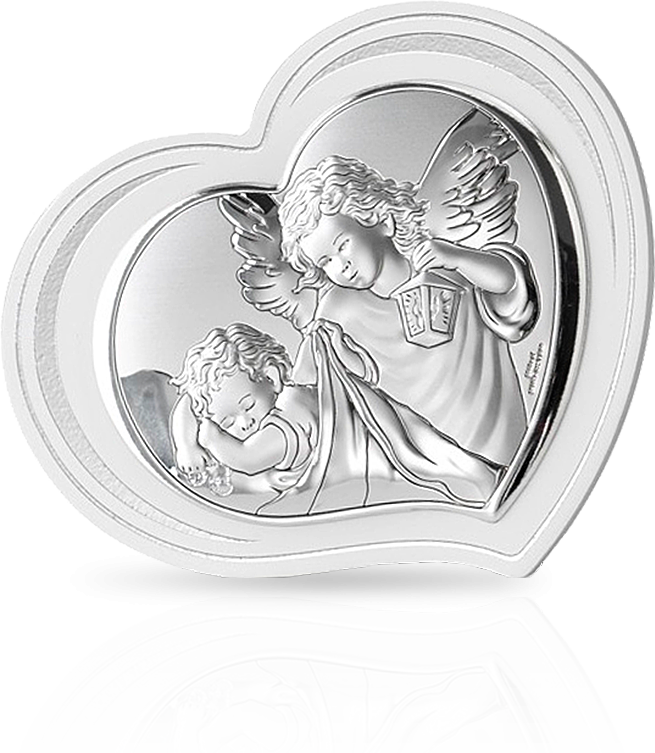 Anioł w ramce ze zdobieniem: obrazek srebrny w sercu - Valenti