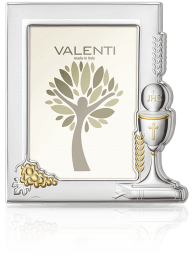 Ramka z kielichem eucharystycznym Srebrna pamiątka Komunii Św. z grawerem Valenti 51063