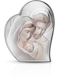 Święta Rodzina w sercu Obrazek srebrny koloryzowany z grawerem Valenti 81050