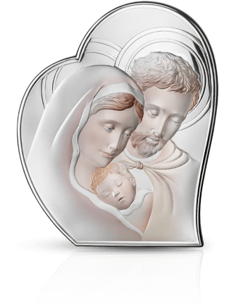 Święta Rodzina w sercu Obrazek srebrny koloryzowany z grawerem Valenti 81050