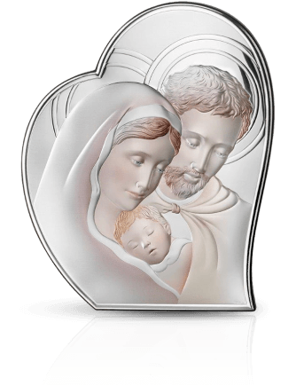 Święta Rodzina w sercu: obrazek srebrny koloryzowany - Valenti