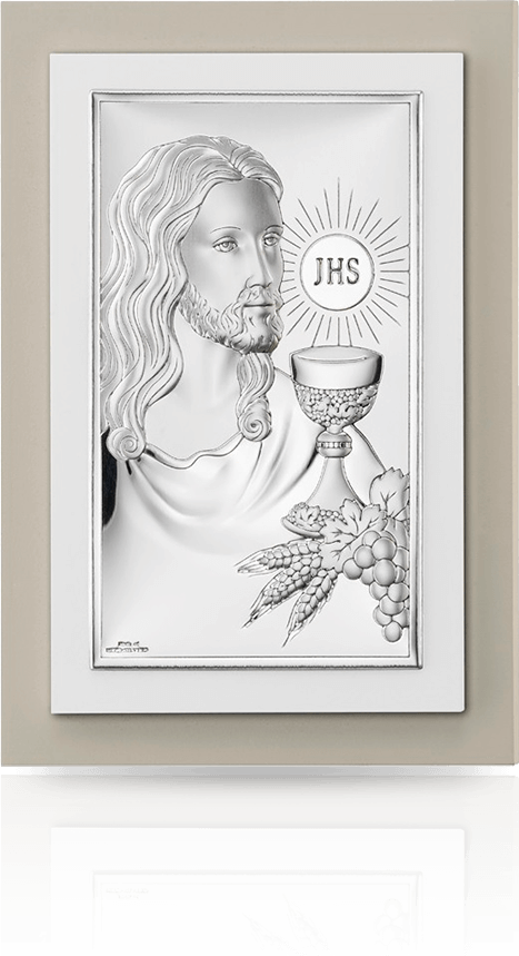 Jezus Chrystus nad Hostią: srebrna pamiątka na Komunię - Valenti