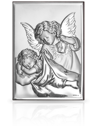 Anioł Stróż z latarenką Obrazek srebrny z grawerem Beltrami 6325