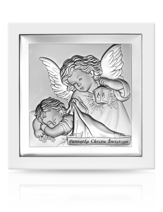 Aniołek w białej ramce Pamiątka Chrztu Świętego z grawerem Beltrami 6430