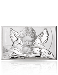 Aniołek nad dzieckiem Obrazek srebrny z aniołkiem z grawerem Valenti 81288