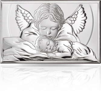 Aniołek nad dzieckiem: obrazek srebrny - Valenti