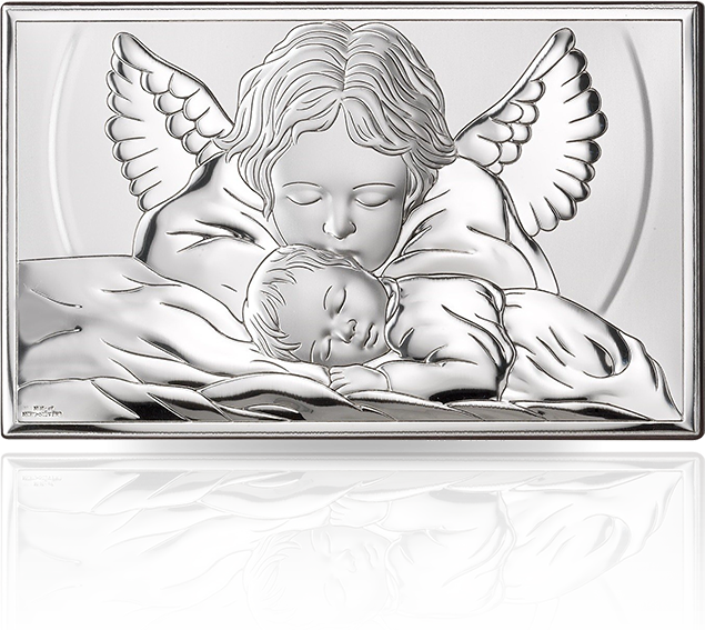 Aniołek stróż dla dziecka: obrazek srebrny na chrzest - Valenti