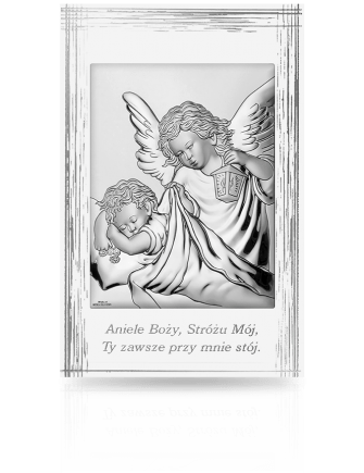 Aniołek na białym panelu Obrazek srebrny z grawerem Valenti JAP764
