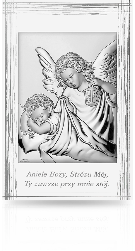 Aniołek na białym panelu: obrazek srebrny - Valenti