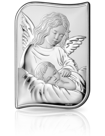 Anioł czuwający nad dzieckiem Srebrny obrazek z grawerem Valenti 82109