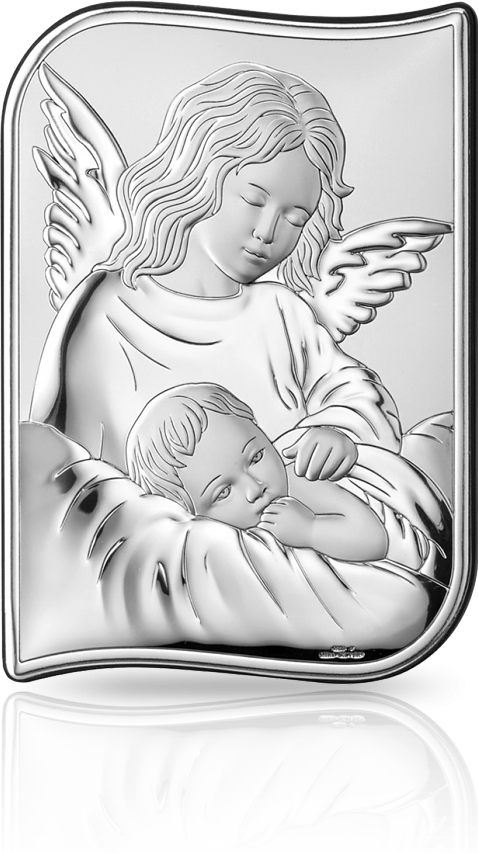 Anioł czuwający nad dzieckiem: srebrny obrazek - Valenti