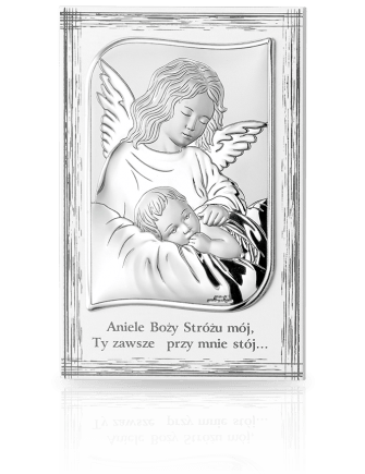 Aniołek czuwający nad dzieckiem Obraz srebrny na panelu z grawerem Valenti 82109