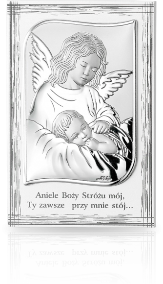 Aniołek czuwający nad dzieckiem: obraz srebrny na panelu - Valenti