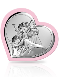 Aniołek dla dziewczynki Obrazek srebrny w sercu z grawerem Beltrami 6448