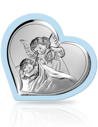 Aniołek dla chłopca Obrazek srebrny w sercu z grawerem Beltrami 6448