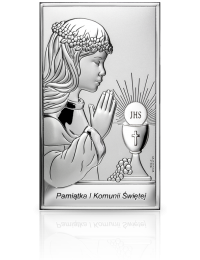 Pamiątka I Komunii dla dziewczynki Obrazek srebrny z grawerem Valenti JAP759