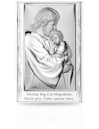 Jezus tulący dziecko Obrazek na białym drewnie z grawerem Valenti 81286
