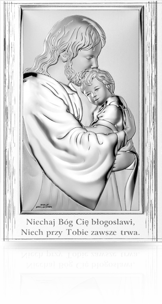 Jezus tulący dziecko: obrazek na białym drewnie - Valenti