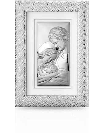 Święta Rodzina Obraz srebrny w ramie za szkłem z grawerem Valenti JAP757