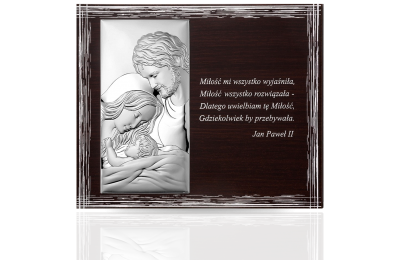 Św. Rodzina ze słowami papieża Duży obraz srebrny z grawerem Valenti JAP767