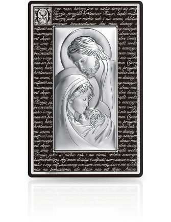 Święta Rodzina z modlitwą Srebrny obraz na drewnianym panelu z grawerem Beltrami 6380M