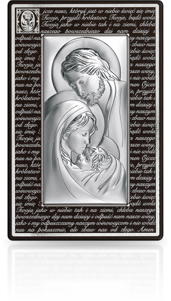 Święta Rodzina z modlitwą: srebrny obraz na drewnianym panelu - Beltrami