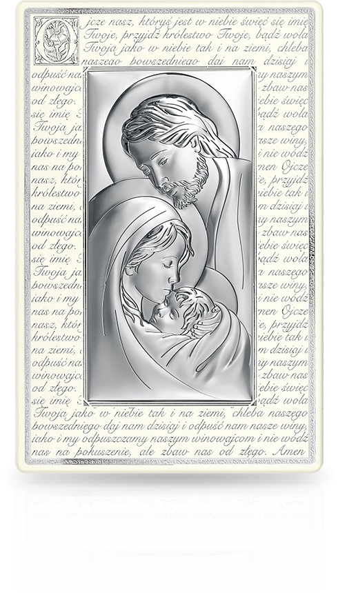 Święta Rodzina z modlitwą: obraz srebrny na drewnianym panelu - Beltrami