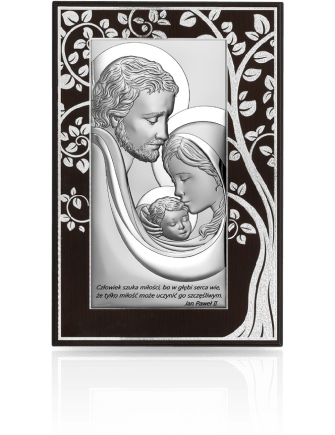 Św. Rodzina drzewko szczęścia Obraz srebrny z cytatem JPII z grawerem Beltrami 6650SM