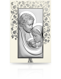 Św. Rodzina na białym drewnie Obraz srebrny na Ślub z grawerem Beltrami 6650P