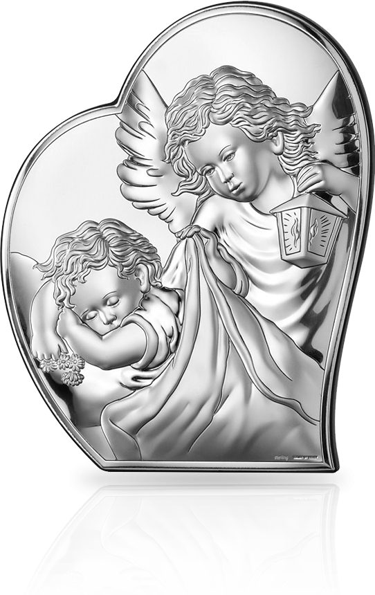 Obrazek z aniołkiem na Chrzest: srebrna pamiątka Chrztu - Valenti