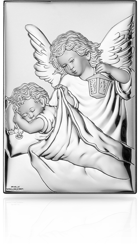 Obrazek z aniołkiem na Chrzest: obrazek srebrny - Valenti