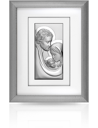 Św. Rodzina w srebrnej ramie Duży obraz za szkłem z grawerem Beltrami 6108