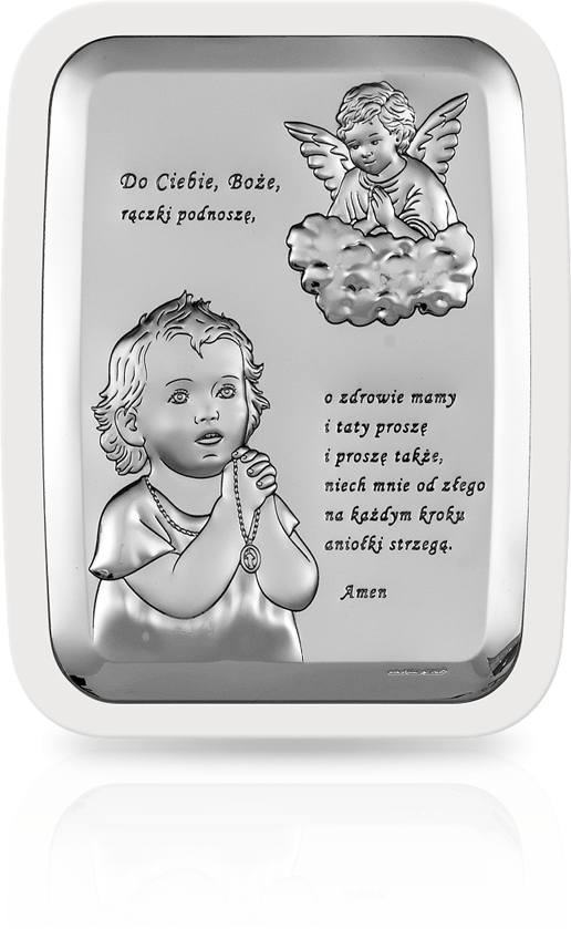 Aniołek nad dzieckiem: obrazek srebrny - Beltrami