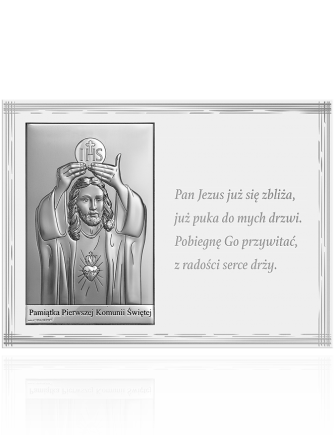 Obrazek na Komunię z Jezusem Pamiątka komunijna z modlitwą z grawerem Beltrami 6718PN