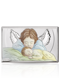 Aniołek nad dzieckiem Obrazek srebrny w kolorze z grawerem Valenti 81288